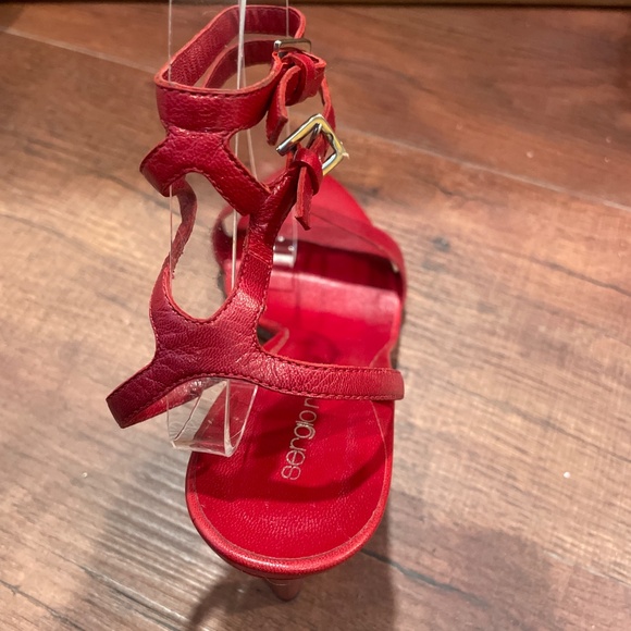 SERGO ROSSI Red Leather High Heel Double Ankle Strap Heels - Picture 3 of 3